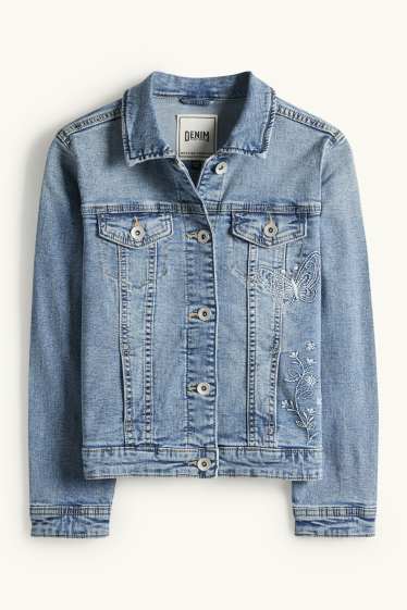 Enfants filles - Fleurs et papillon - veste en jean - bleu