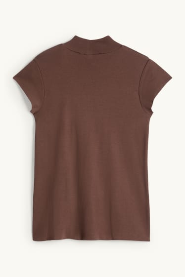 Dames - T-shirt - slim fit - donkerbruin