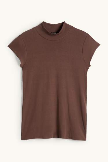 Dames - T-shirt - slim fit - donkerbruin