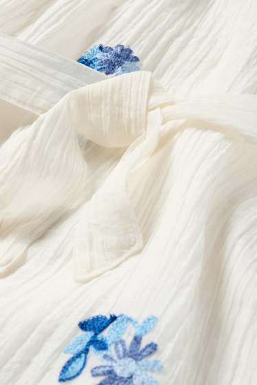 Enfants filles - Fleur - robe - effet brillant - bleu  / crème