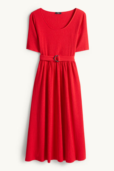 Femei - Rochie fit & flare cu curea - structurată - roșu