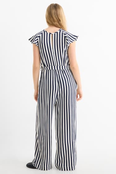Children Girls - Jumpsuit - striped - textured - dark blue / creme white