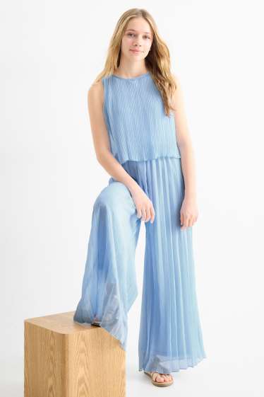Kinderen: meisjes - Plissé-jumpsuit - glanseffect - lichtblauw