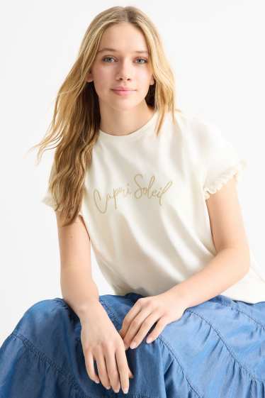 Enfants filles - T-shirt - effet brillant - crème