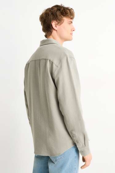 Heren - Overhemd - loose fit - Kent - met structuur - lichtgroen