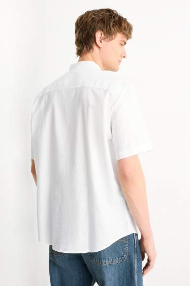 Herren - Hemd - Regular Fit - Stehkragen - Leinen-Mix - weiss