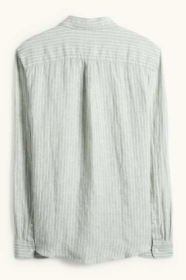 Bărbați - Cămașă de in - regular fit - guler Kent - cu dungi - verde deschis