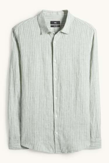 Bărbați - Cămașă de in - regular fit - guler Kent - cu dungi - verde deschis