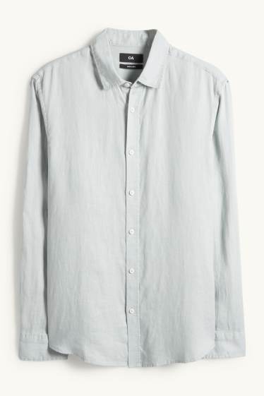 Men - Linen shirt - regular fit - kent collar - light gray
