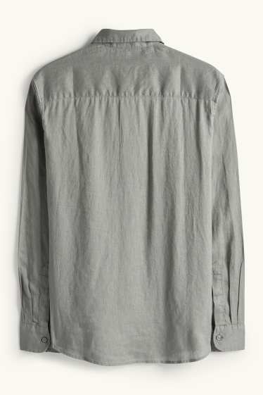 Men - Linen shirt - regular fit - kent collar - green