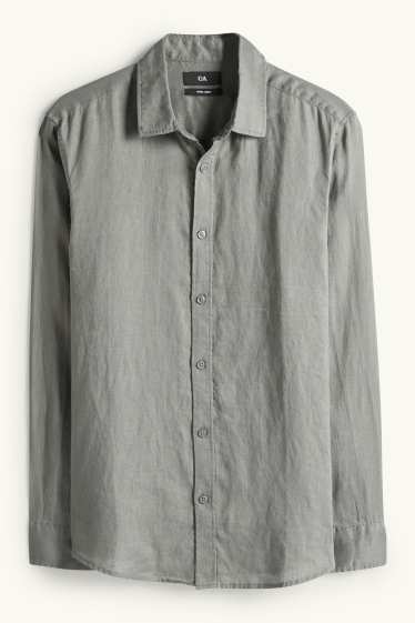 Men - Linen shirt - regular fit - kent collar - green