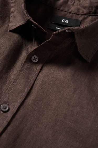 Home - Camisa de lli - regular fit - Kent - marró fosc