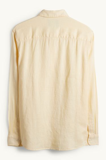 Heren - Linnen overhemd - regular fit - kent - lichtgeel