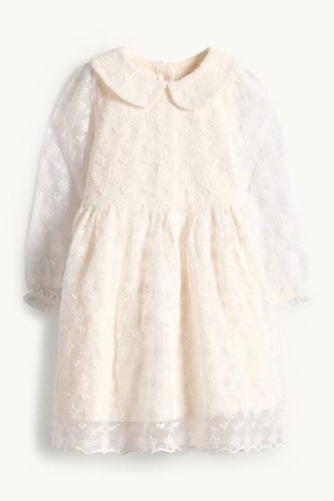 Baby Mädchen - Baby-Kleid - Broderie Anglaise - festlich - cremeweiß