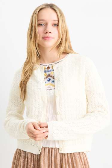 Enfants filles - Gilet en maille - blanc crème