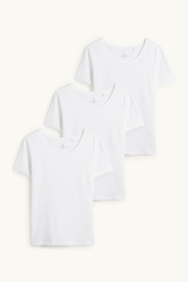 Dames - Set van 3 - T-shirt - slim fit - wit