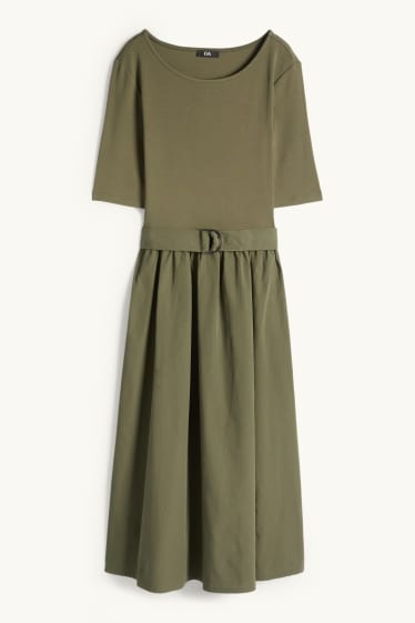 Dona - Vestit fit & flare amb cinturó - caqui