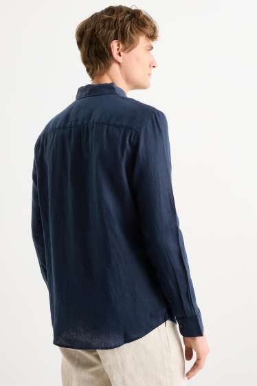 Men - Linen shirt - regular fit - kent collar - dark blue