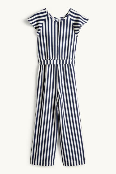 Children Girls - Jumpsuit - striped - textured - dark blue / creme white
