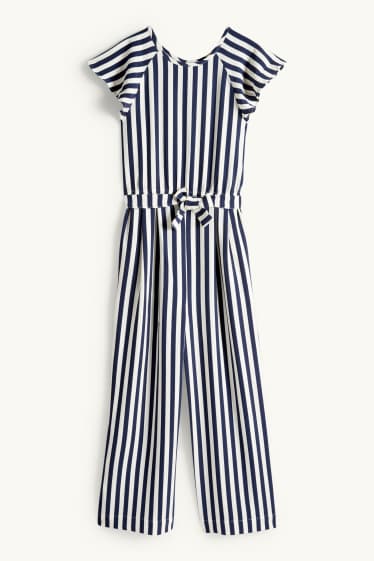 Children Girls - Jumpsuit - striped - textured - dark blue / creme white