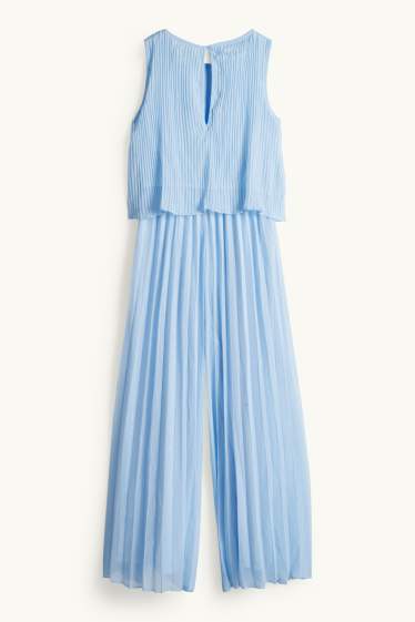 Kinderen: meisjes - Plissé-jumpsuit - glanseffect - lichtblauw