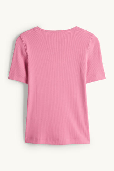 Femmes - T-shirt - slim fit - finition côtelée - rose