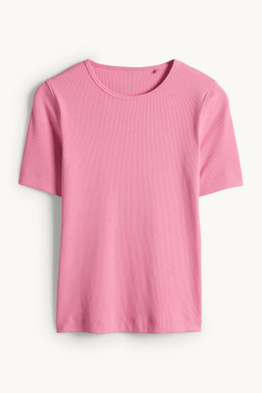Femmes - T-shirt - slim fit - finition côtelée - rose