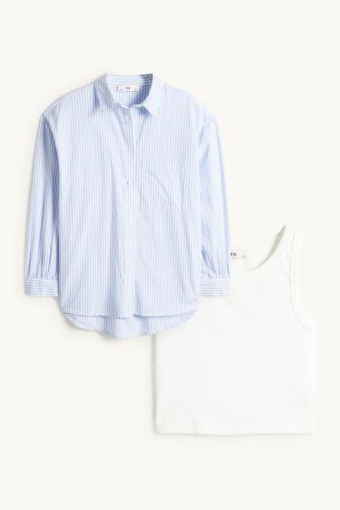 Kinderen: meisjes - Set - blouse en topje - 2-delig - blauw / wit