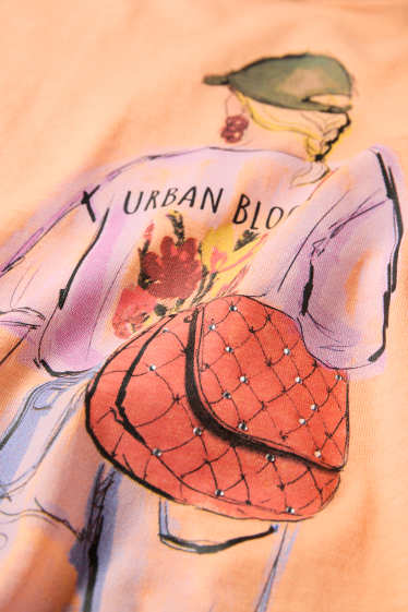Damen - T-Shirt mit Strasssteinen - Relaxed Fit - orange