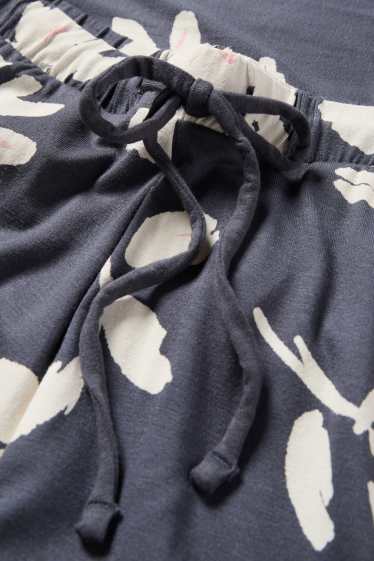 Dona - Pantalons de pijama de viscosa - de flors - blau fosc / blanc trencat