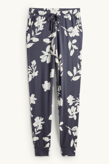 Dona - Pantalons de pijama de viscosa - de flors - blau fosc / blanc trencat