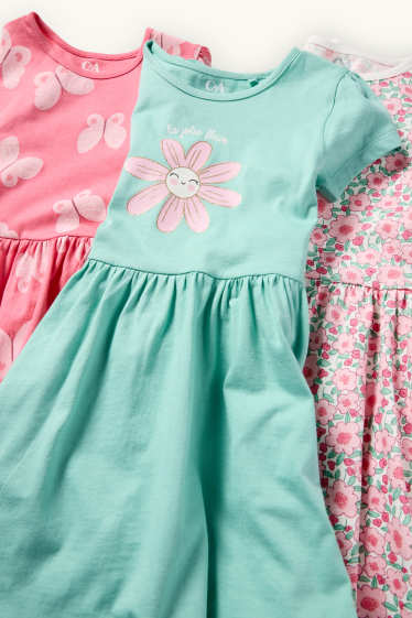 Kinder Mädchen - Multipack 3er - Blume und Schmetterling - Kleid - rosa / türkis