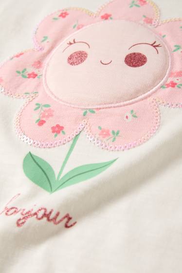 Bambine - Fiore - maglia a maniche corte - effetto brillante - bianco crema