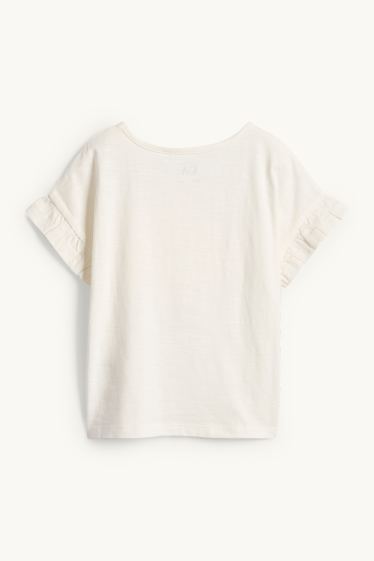 Bambine - Fiore - maglia a maniche corte - effetto brillante - bianco crema