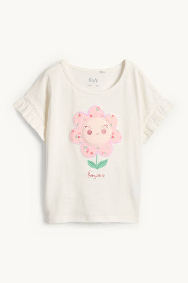 Bambine - Fiore - maglia a maniche corte - effetto brillante - bianco crema