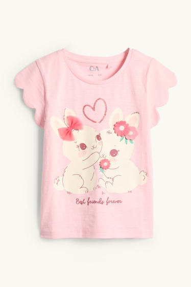 Bambine - Leprotto - maglia a maniche corte - effetto brillante - rosa