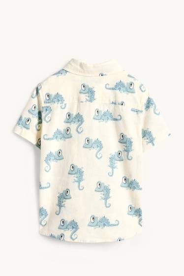 Kinder Jungen - Chamäleon - Hemd - Leinen-Mix - blau  / cremefarben
