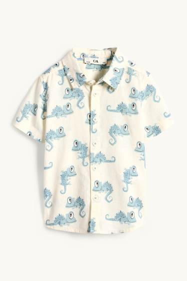 Kinder Jungen - Chamäleon - Hemd - Leinen-Mix - blau  / cremefarben