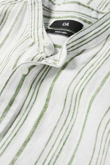 Unisex - Leinenhemd - Regular Fit - Stehkragen - gestreift - cremeweiss