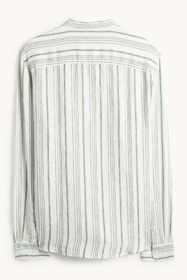 Unisex - Leinenhemd - Regular Fit - Stehkragen - gestreift - cremeweiss