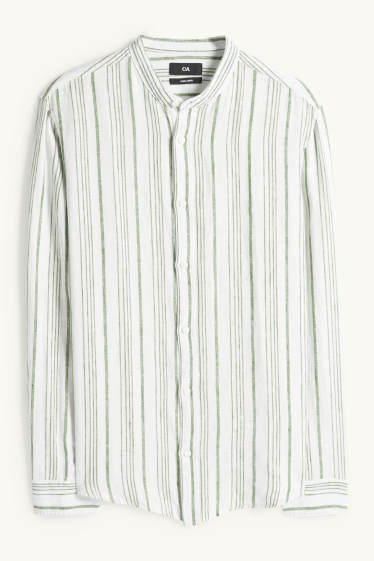 Unisex - Leinenhemd - Regular Fit - Stehkragen - gestreift - cremeweiss