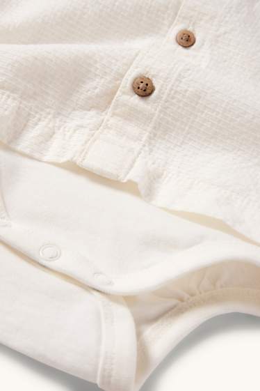 Bebeluși - băieți - Body bebeluși - aspect 2 în 1 - structurat - alb-crem