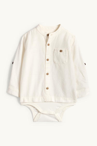 Bebeluși - băieți - Body bebeluși - aspect 2 în 1 - structurat - alb-crem