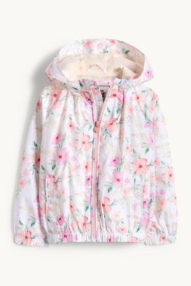 Enfants filles - Fleur - veste avec capuche - blanc / rose