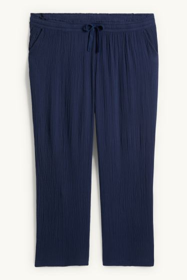 Dames - Pantalon - high waist - relaxed fit - donkerblauw
