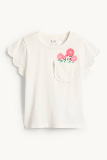 Bambine - Fiore - maglia a maniche corte - bianco crema