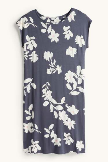 Damen - Viskose-Nachthemd - geblümt - dunkelblau / cremeweiß
