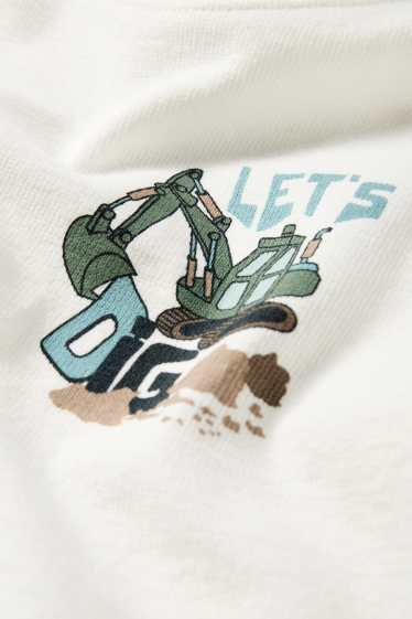 Děti - chlapci - Bagr - tričko s krátkým rukávem - žebrované - krémově bílá