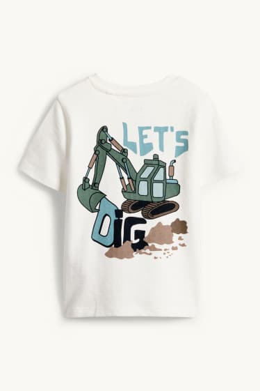 Děti - chlapci - Bagr - tričko s krátkým rukávem - žebrované - krémově bílá