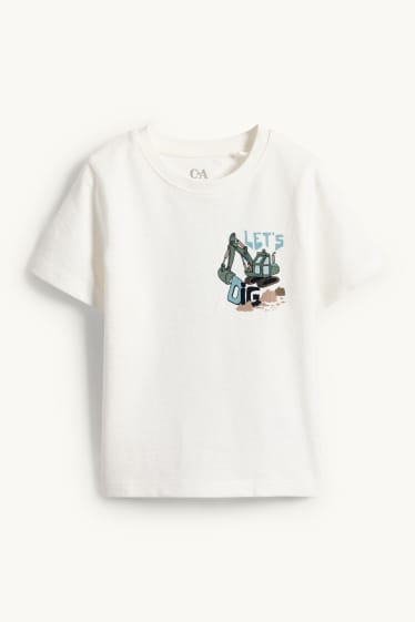 Děti - chlapci - Bagr - tričko s krátkým rukávem - žebrované - krémově bílá